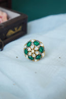 Manika Polki Kundan Adjustable Ring - Green