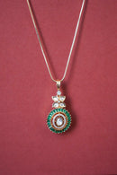 Dayita Kundan Pendant Chain Set - Emerald