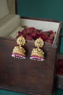 Reyashi Temple Gold Jhumka - Ruby