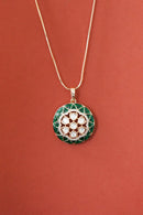 Yashvi Meenakari Kundan Pendant Set- Emerald