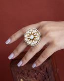 Amiya Statement Kundan Adjustable Ring - White