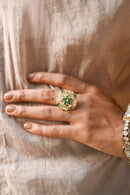 Hemani Polki Kundan Adjustable Ring- Green