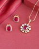 Kanishka Kundan Rectangle Center Pendant Chain Set- Ruby