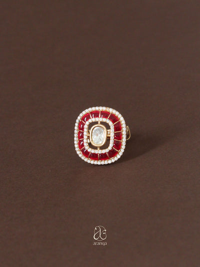 Arisha Ruby Kundan Adjustable Ring