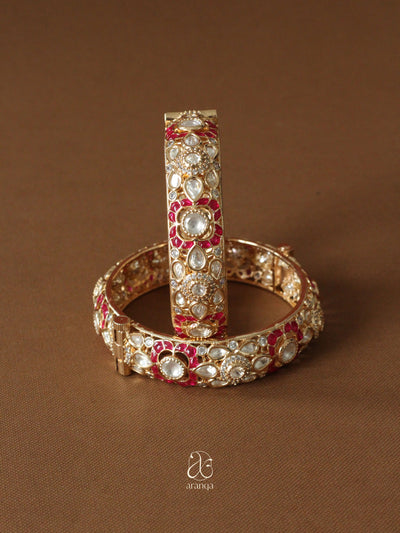 Pooja Ruby Kundan Openable Bangles - Set Of 2