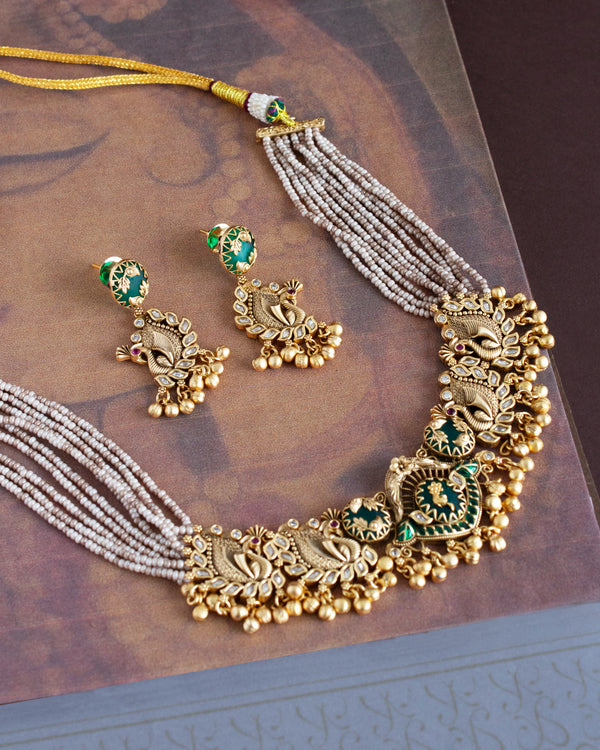 Nayvi Peacock Antique Necklace Set
