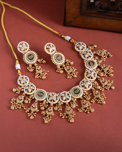 Eshvi Pearl and Mint Antique Necklace Set