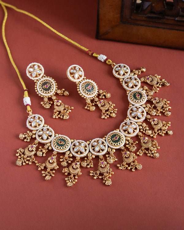 Eshvi Pearl and Mint Antique Necklace Set
