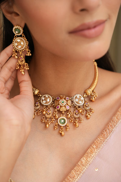 Sharvika Hasli Antique Necklace Set with Earrings
