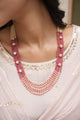 Drishka Pink Multi Layered Mala with Zircon Flower Motif