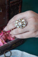Vidhatri Kundan Adjustable Ring - White