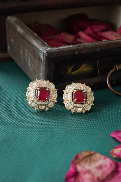 Tisha Kundan Ruby Studs