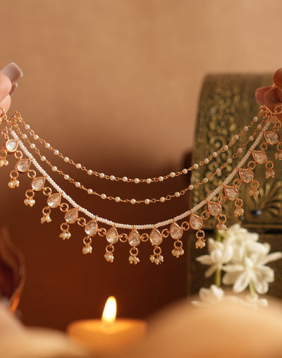 Anvika Kundan Pearl Ear Chain - Set of 2