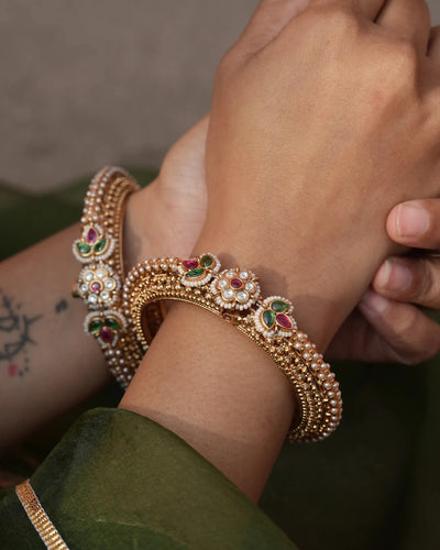 Mehvika Antique Floral Openable Bangles - Set of 2
