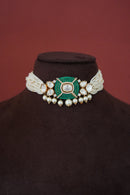 Gunika Gold-Plated Polki Choker Set- Emerald