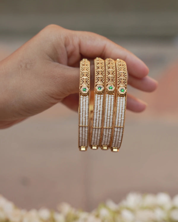 Kosha Pearl and Gold Bangles - Set of 4