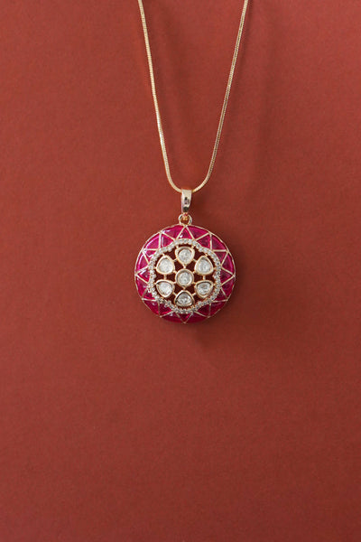 Yashvi Meenakari Kundan Pendant Set- Ruby