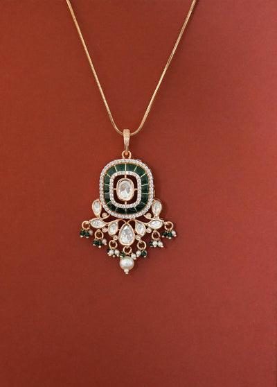 Usha Kundan Meenakari Pendant Set- Emerald