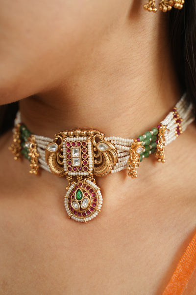 Avni Antique Pearl Choker Set with Earrings