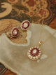 Aarvi Meenakari Kundan Pendant Chain Set with Earrings - Red