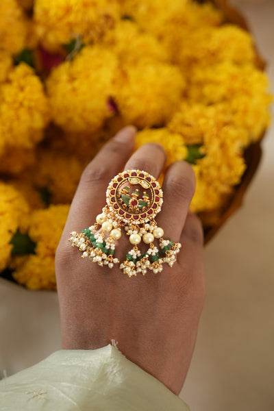 Trishna Pachi Kundan Adjustable Ring